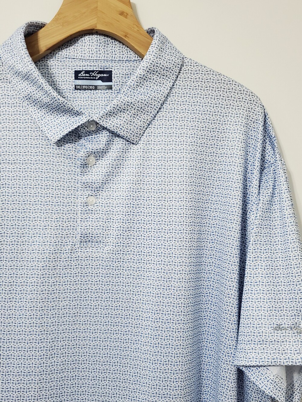 Ben Hogan Performance Golf Polo Shirt White Blue Micro Print Mens 3XL